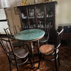 Vintage Marble Ice Cream Parlor Table including 4 Wooden Chairs