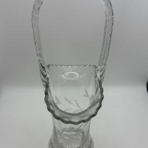 Vintage Duncan & Miller Clear Etched Floral Glass Bridal Wedding Floral Basket One Foot Tall