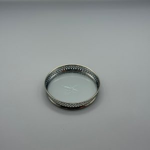 Vintage MCM Sterling Silver Coaster with Starburst Glass Bottom